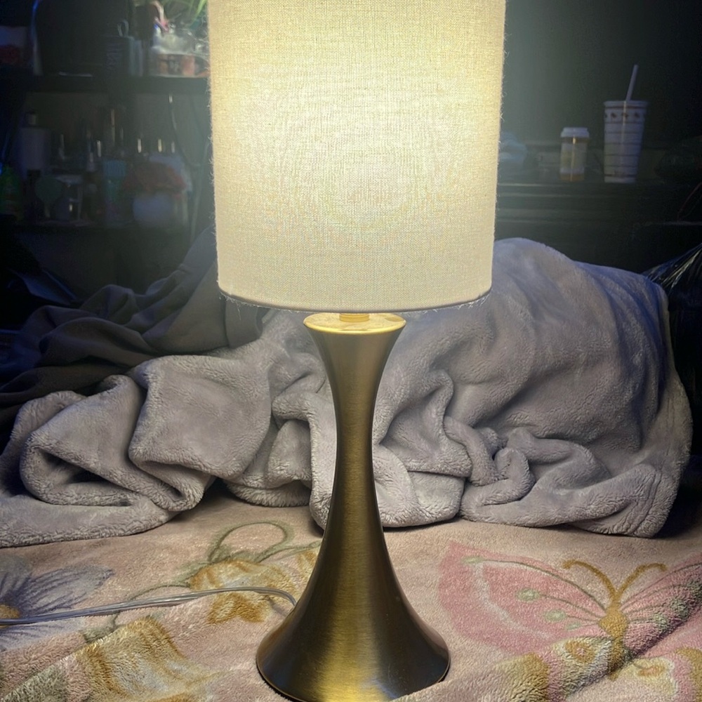 Gold touch lamp with beige shade